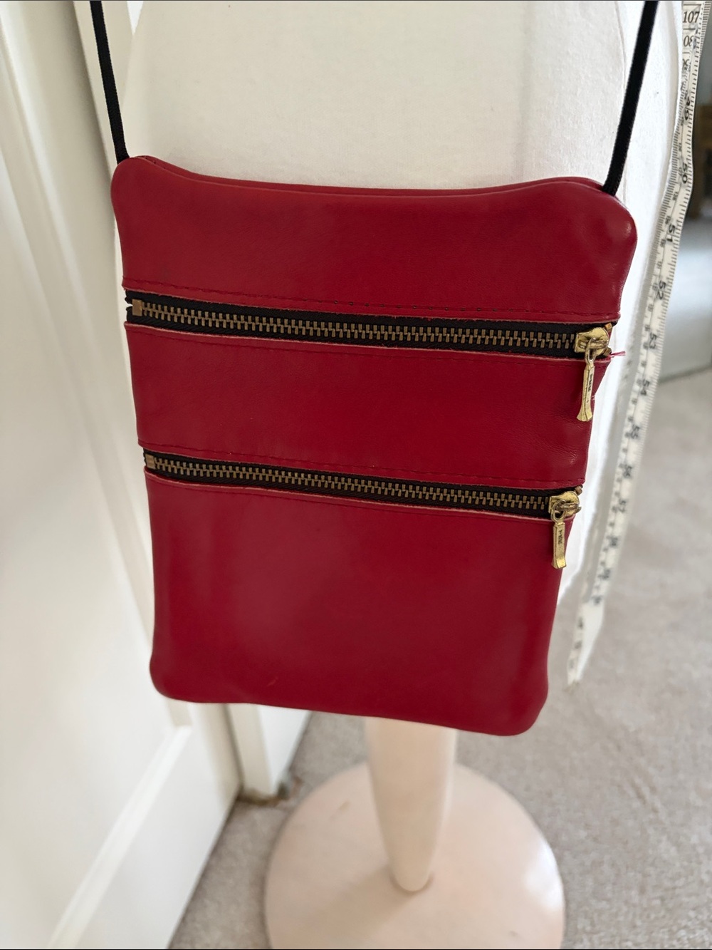 Red Crossbody Zipper Leather Shoulder Bag
